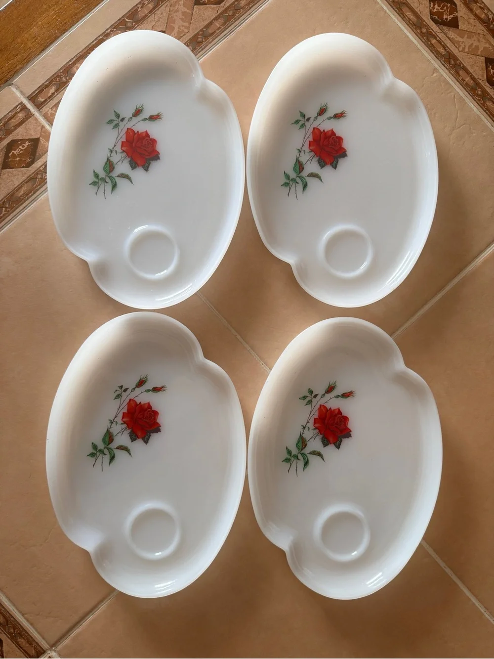 Lot of 4 Federal Glass Milk White Rosecrest Snack Sandwich Luncheon Set